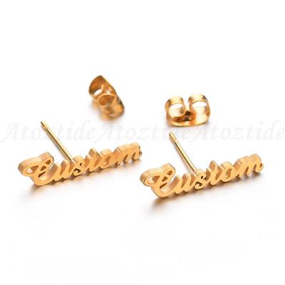 China TRENDY Wholesale Manufacturer Tiny 18k Gold Plated Stainless Steel Personalized Custom Crystal Initial Letter Name Stud Earrings Personalized for sale