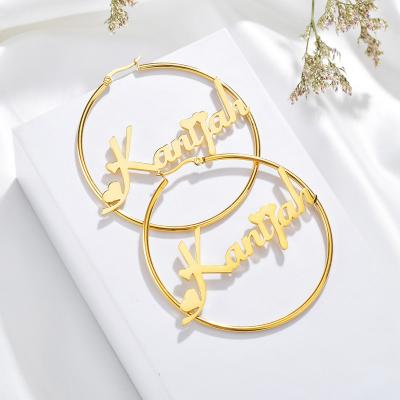 China Wholesale Price FASHIONABLE Custom Unique Kids Name Star Square Circle Earring 18K Gold Plated Stainless Steel Personalized Earring For Women for sale