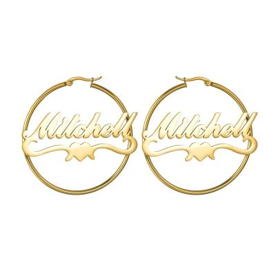 China FASHIONABLE Wholesale Price Personalized Custom Name Circle Earrings Unique 18K Gold Plated Stainless Steel Earrings For Women Party Jewelry for sale