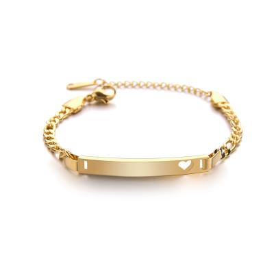 China TRENDY Wholesale Price Cavity Gold Stainless Steel Baby Bar Bracelet Engraved Custom Logo Name ID Couples Bracelets Bangles Jewelry Gifts for sale