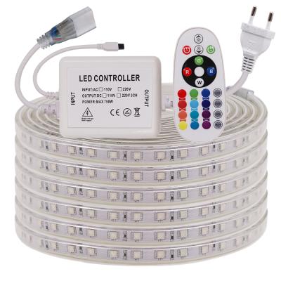 China 220V 5050 RGB LED Strip Light Residential Flexible Led Strip High Brightness Outdoor Waterproof IP68 Led Strip With 24keys Remote Controller for sale