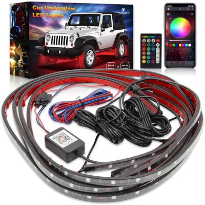 China Amazon Hot Sale RGB 48 LED Flexible Strip Lights Music Sync Strip Under Car Tube Underbody Underbody System 4Pcs Neon Lights Kit for sale