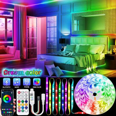 China DC12V WS2811 Residential Accessible Led Strip 5050 Full RGB Dream Led Light Wireless Controller Music Sync Alexa Google Pixel Strip Set for sale