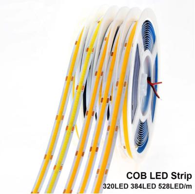 China DC12V 24V RA90 3000K 4000K 6000K Residential LED Strip 5m/lot SMD 320 384 528LEDs/M High Density Waterproof COB LED Flexible Strip Lights for sale