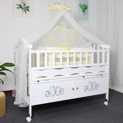 China Factory direct sale foldable European style single multifunctional solid wood baby crib for sale