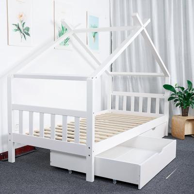 China Eco-Friendly Materials Customizable House Shaped Toddler Kids Bed And Mattress With Storage for sale