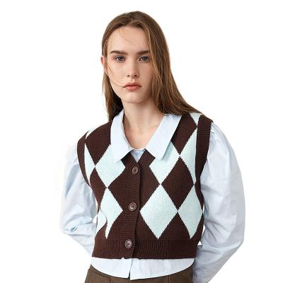 China 100%Cotton Autumn Winter Knit Checkered Vest Custom Women's QUICK DRY Sweater Sleeveless Vest for sale