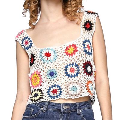 China china crocheted acrylic Anti-wrinkle apparel factories knit floral white hand knit vest apparel knitted or crocheted for sale