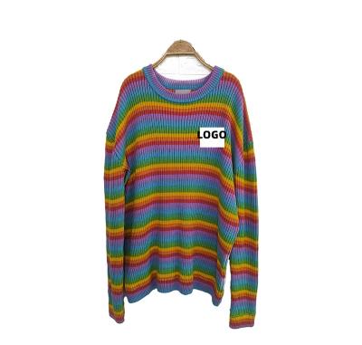 China Rainbow Anti Shrink Stripes Knit Sweater Girl Triped Sports Striped Sweaters for sale