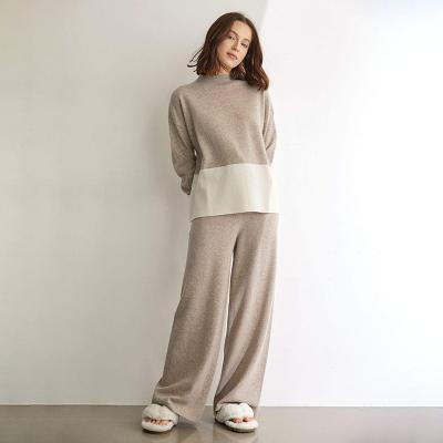 China Anti-Wrinkle Female Knit Turtle Neck Logo Cashmere Wool Sweater Pant Suits 2 Piece Set Custom Women Sweater Suits for sale