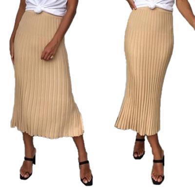 China 2020 Breathable Long Ribbed Sweater Skirt Knitted Fashion Sweater Skirts Women High Waist Solid Color Back Split Clothes for sale