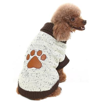 China Custom Viable Dog Sweater Clothes Turtle Neck Warm Jumper Dog Sweater With Brown Paw Pattern for sale