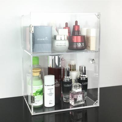 China Antique Modern Fashionable High End Custom 2 Layers Clear Acrylic Cosmetic Product Display Acrylic Organizer Makeup for sale