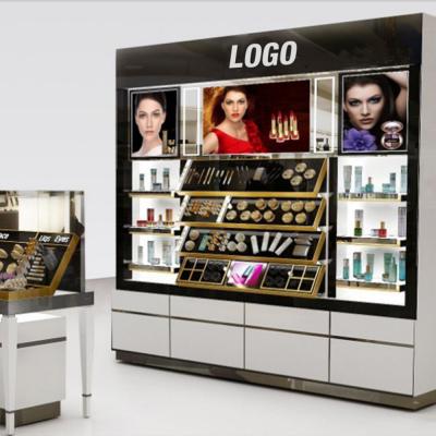 China Modern Cosmetic Product Store Shelf Display Wall Mounted Furniture Designs With Front Showcase for sale