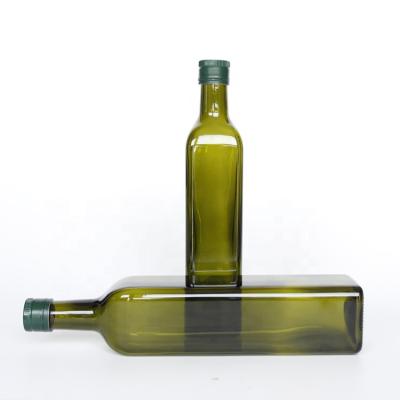 China Eco - Friendly Volume 250ml 500ml Stocked Empty Square Green Glass Olive Oil Bottle With Pourer Bottle for sale