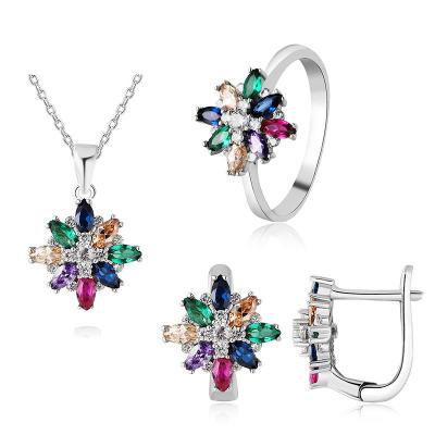 China Sterling Silver Sets Wholesale Turkey Fashion Colorful CZ Jewelry Set 925 Sterling Silver CZ Rainbow Wedding Bridal Jewelry Set for sale