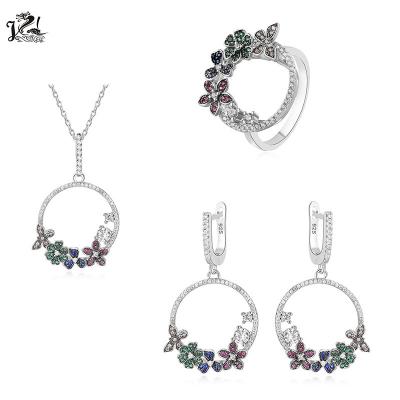 China TRENDY Fashion Colorful Flowers 925 Sterling Silver Jewelry CZ Bridal Jewelry Sets For Women for sale