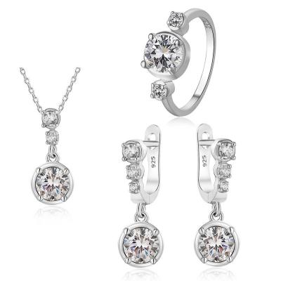 China Wholesale Trendy Fashion Zircon Wedding Jewelry Set Sterling Silver Bridal Jewelry For Women for sale