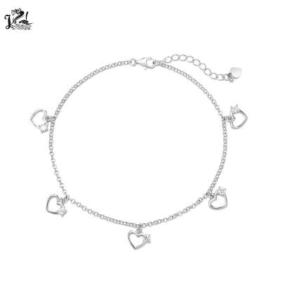 China TRENDY Fashion Handmade Zircon 925 Sterling Silver Heart Anklet for sale