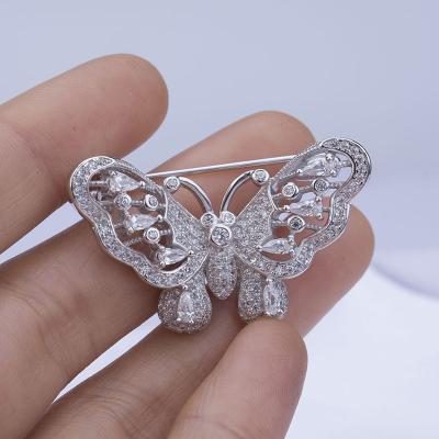 China Sterling Silver Brooch Fashion Custom Made Insect Butterfly Luxury Sterling Silver Animal Crystal Brooch for sale