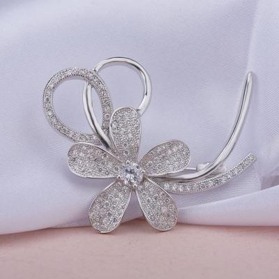 China Sterling Silver Brooch Pin Fashion Wedding Jewelry Flowers Brooch Pin for sale