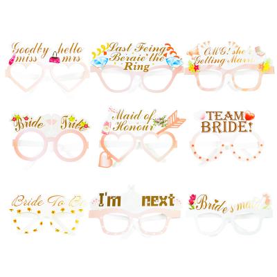 China 350gsm card 9pcs Paper Glasses Photo Frames Props Bachelorette Party White Team Bride To Be Hen Bridal Bachelor Wedding Funny Decoration for sale