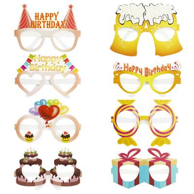 China 350gsm card 8pcs Paper Glasses Photo Prop Happy Birthday Party Decorations Kids Baby Boy Girl Adult First 1st 1 2 3 4 5 10 16 18 Year Old for sale