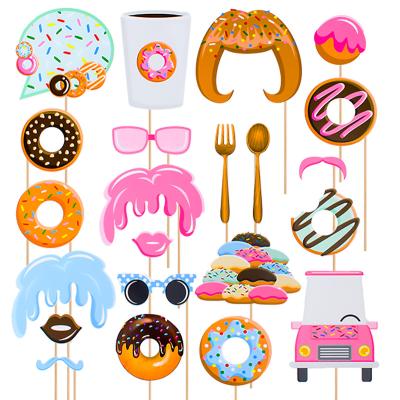 China 350gsm card 22pcs Photo Booth Props Pink Donuts Candy Ice Cream Kids Girl Women Birthday Party Decorations Baby Shower Photobooth Supplies for sale