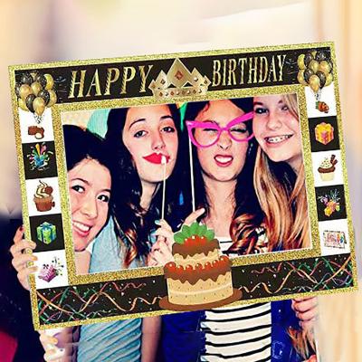 China 350g Paper Card Selfie Photo Booth Paper Frame Props Happy Birthday Party Decorations for Kids Boys Girls Women Man Supplies for sale