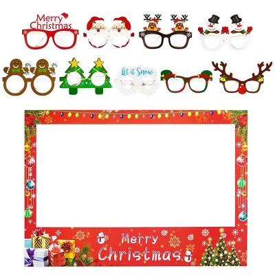 China 9pcs Glass Merry Christmas Photo Paper Frame Props Family Party Decorations for Home Christmas Santa Claus Photobooth Gift Supplies for sale