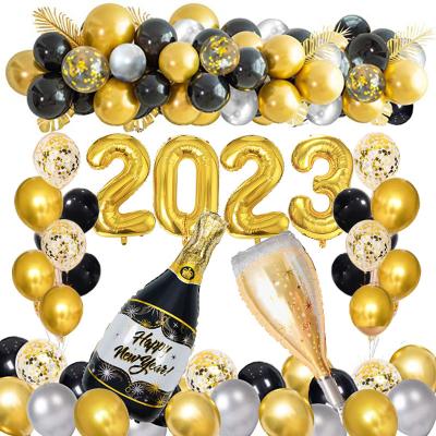 China 79pcs 40inch Black Gold Latex Balloons Garland Arch Kit Happy New Year 2023 Eve Party Decorations for Christmas Home Supplies for sale