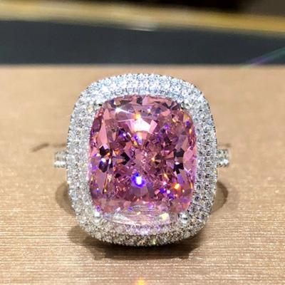 China Fashion Trendy Fashion Square Bling Pink Zircon Ring For Women Engagement Party Cubic Jewelry Jewelry Zircon Diamond Wedding Ring for sale