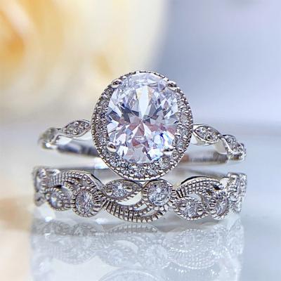 China New Trendy High Carbon Oval White White Oval Silver Jewelry Diamond Fashion Wedding Engagement Ring Set Ring 925 Sterling for sale