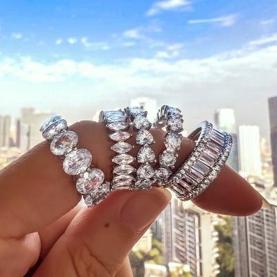 China 2022 TRENDY Ice Out Diamond Women's Ring Personality Engagement Ring Shiny Silver Bling Diamond Ring S925 Fine Wedding Jewelry for sale