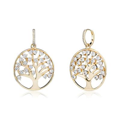 China Fashion Punk Diamond Disc Hollow Tree Zircon Pendent Earrings Life Personality Earrings Hip-hop Bling Women for sale