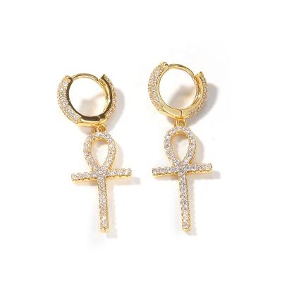 China Hiphop Fashion Iced Out Luxury Jewelry Women Diamond Cross Earring Micro Pave CZ Hip Hop Dangle Crystal Stud Cross Earrings for sale