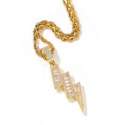 China Trendy Iced Out Diamond Lightning Bolt Necklace Micro Paved Wand CZ Hip Hop Jewelry Men Luxury Women Crystal Necklaces for sale