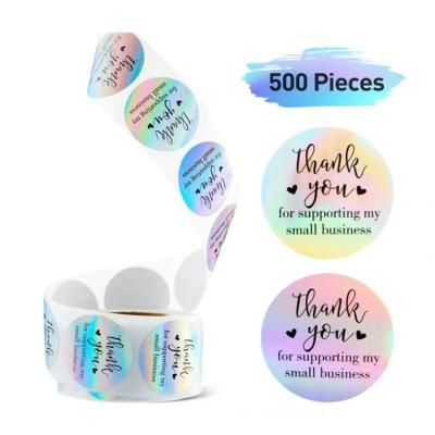 China Waterproof+Eco-friendly Holographic Wholesale Round Thank You Stickers For Small Business 500 Thank You For Supporting My Small Business Stickers Custom for sale