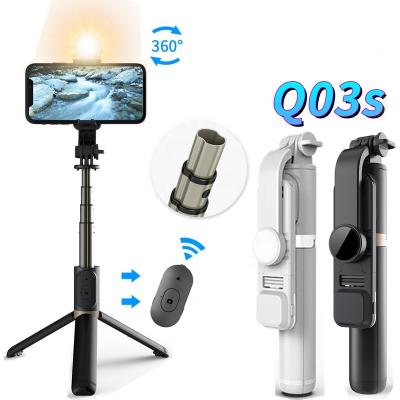 China 360 Degree Rotation Q03s Selfie LED Light Tripod Selfie Stick 360 Degree Rotation Aluminum Alloy Tube Foldable Wireless Remote Control Selfie Rod for sale