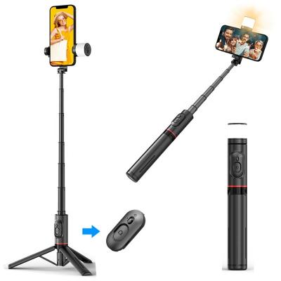 China 2022 New Design q12s Connection Selfie Stick Portable Flexible Wireless Cell Phone Invisible Folding Mini Tripod With Rotating LED Lighting for sale