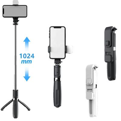 China L02s Portable Flexible Portable Mobile Phone Tripod Wireless Remote Control Selfie Stick 360 Degree Rotation LED Lighting 4 in 1 for sale