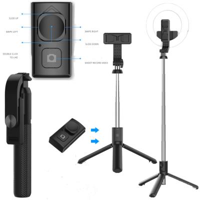 China 360 Degree Rotation V01s Detachable Ring Light Tiktok Wireless Remote Control Self Timer Stick Tripod Holder Mobile Phone LED Tripod Length 112cm for sale