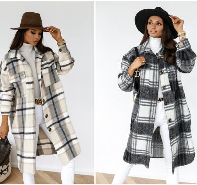 China anti-wrinkle anti-wrinkle autumn and winter clothes long sheathed trench coat women button lapel plaid casual warm long trench woolen coat for sale