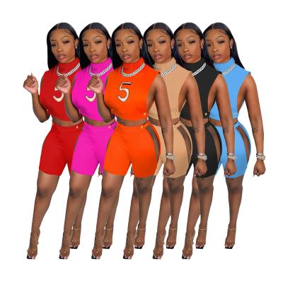 China New 2022 QUICK DRY QUICK DRY Custom Design Women Biker Set Knitted Two Piece Short Sexy Outfits For Woman Spring Summer Clothing for sale