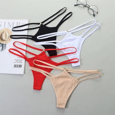 China Solid Color Underwear Cotton Women Thong High Rise Low Rise Panties Hollow Strap Female Briefs Thin Sexy Thin Breathable Soft Breathable Panties for sale