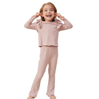 China 2022 New Designs Breathable Breathable Rib Ruffle Cotton Bamboo Loungewear Clothes Kids Girls Sleepwear Wholesale Organic Cotton Pajamas for sale