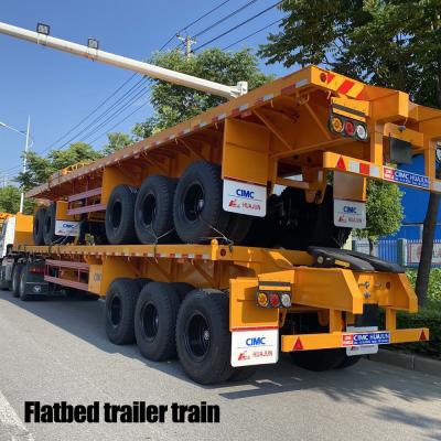 China Head Truck Trailer CIMC HUAJUN 3 Axle Trailer Flatbed Train Brand 200 Tons Heavy Duty Truck Flatbed Trailer With Trolley for sale