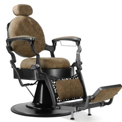 China Traditional Brown Barber Chair Vintage Armchair Super Quality Beauty Salon Equipment Aluminum Barber Shop Furniture for sale