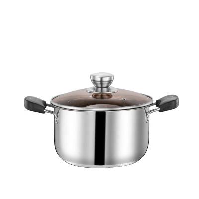 China High Quality Viable 22cm Soup Pot Stainless Steel Double Handle Milk Casserole With Brown Glass Lid Business Gift for sale