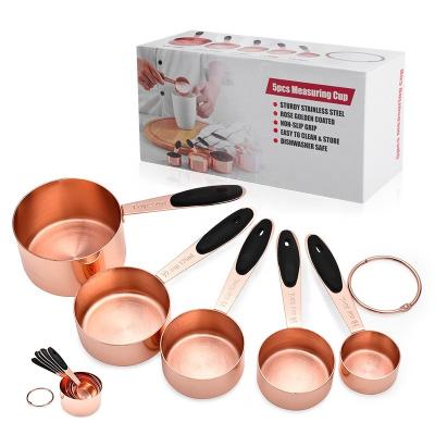 China Viable Hot Selling Amazon 5 Pcs Rose-gold Stainless Steel Measuring Cup Set For DIY Baking for sale